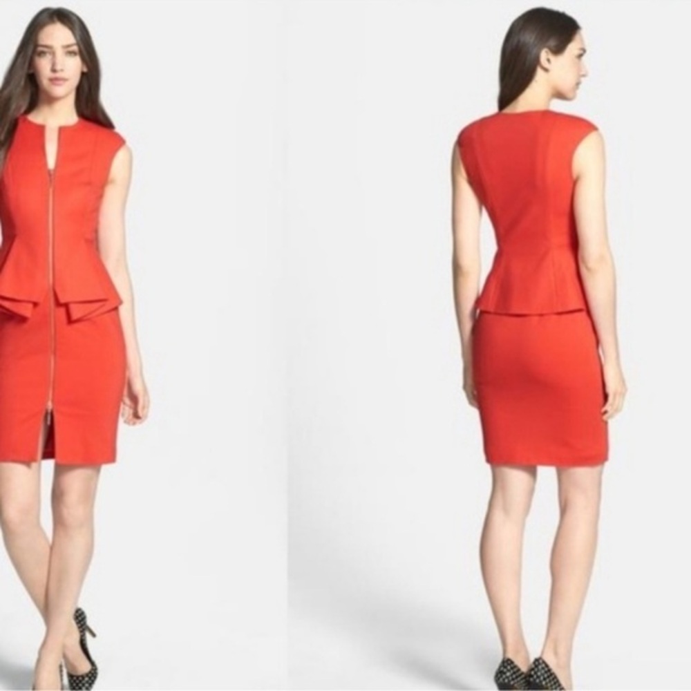 TED BAKER Orange Jamthun' Structured Peplum Zip Dress‎ Size 4
